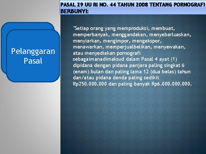 PASAL 29 UU RI NO. 44 TAHUN 2008 TENTANG PORNOGRAFI BERBUNYI: Kronologi Penyebaran Pelanggaran