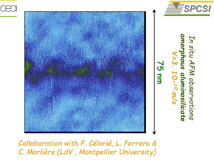 In situ AFM observations amorphous aluminosilicate V=3. 10 -10 m/s 75 nm Collaboration with