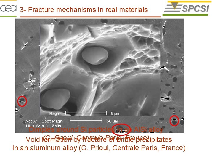 3 - Fracture mechanisms in real materials Dimples around Si particles in an Al.