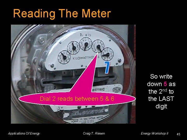 Reading The Meter Dial 2 reads between 5 & 6 Applications Of Energy Craig