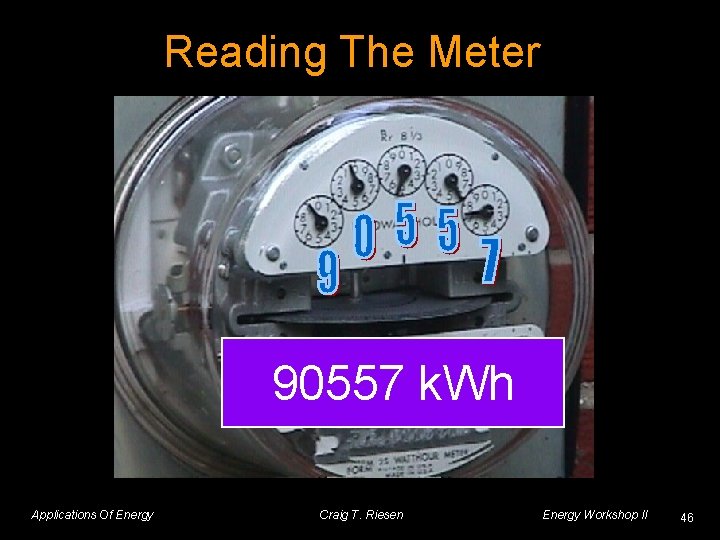 Reading The Meter 90557 k. Wh Applications Of Energy Craig T. Riesen Energy Workshop