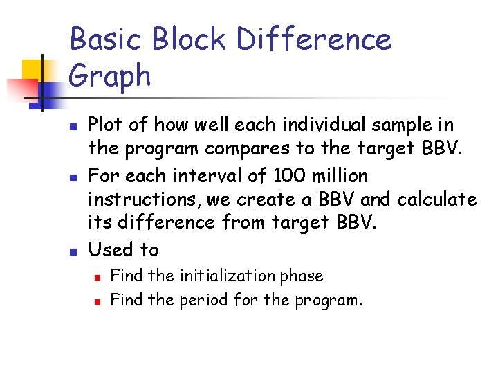 Basic Block Difference Graph n n n Plot of how well each individual sample