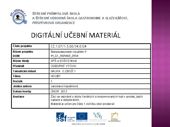 STŘEDNÍ PRŮMYSLOVÁ ŠKOLA A STŘEDNÍ ODBORNÁ ŠKOLA GASTRONOMIE A SLUŽEB, MOST, PŘÍSPĚVKOVÁ ORGANIZACE DIGITÁLNÍ