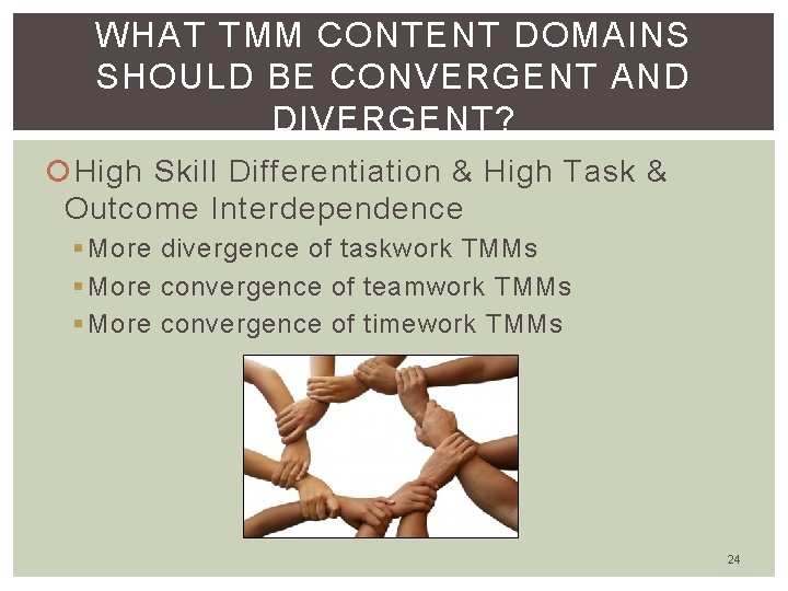 WHAT TMM CONTENT DOMAINS SHOULD BE CONVERGENT AND DIVERGENT? High Skill Differentiation & High
