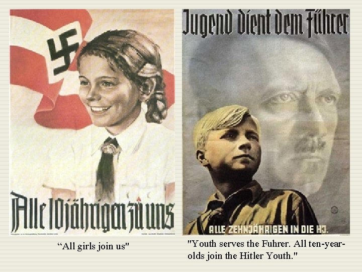 “All girls join us" "Youth serves the Fuhrer. All ten-yearolds join the Hitler Youth.