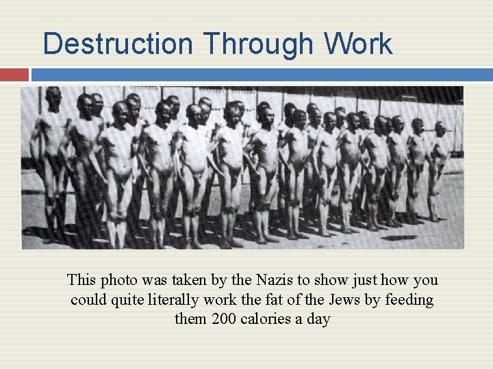 Destruction Through Work This photo was taken by the Nazis to show just how