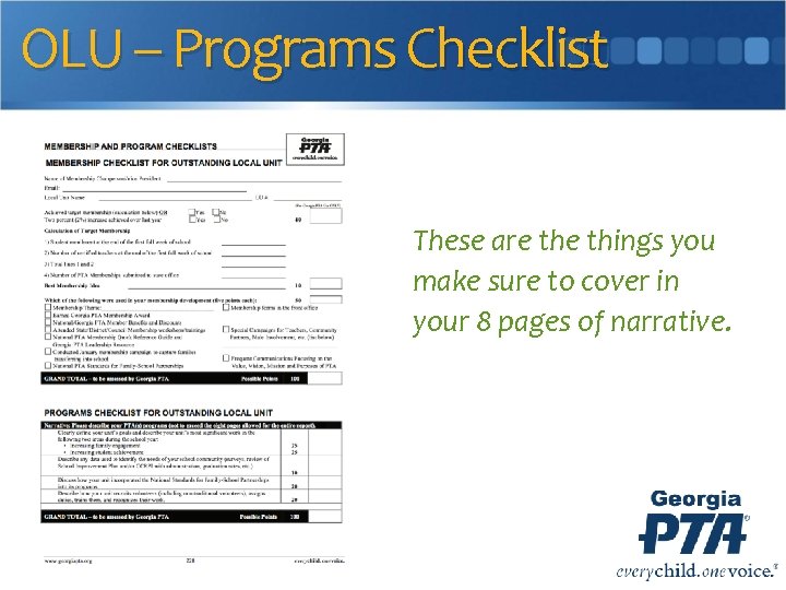 OLU – Programs Checklist These are things you make sure to cover in your