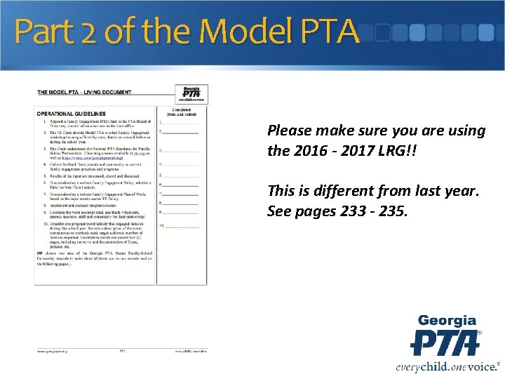 Part 2 of the Model PTA Please make sure you are using the 2016