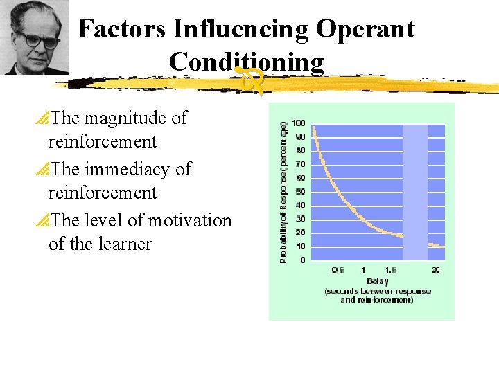 Factors Influencing Operant Conditioning p. The magnitude of reinforcement p. The immediacy of reinforcement
