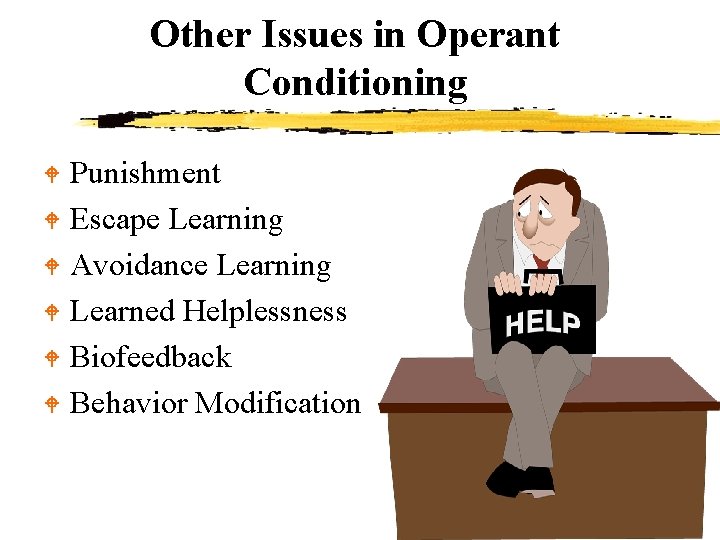 Other Issues in Operant Conditioning Punishment W Escape Learning W Avoidance Learning W Learned