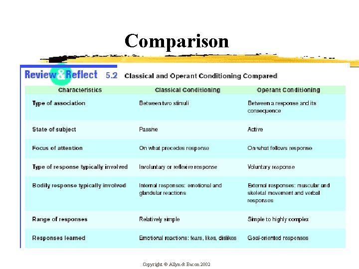 Comparison Copyright © Allyn & Bacon 2002 