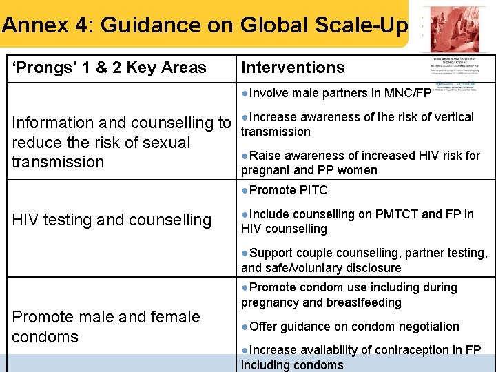 Annex 4: Guidance on Global Scale-Up ‘Prongs’ 1 & 2 Key Areas Interventions ●Involve