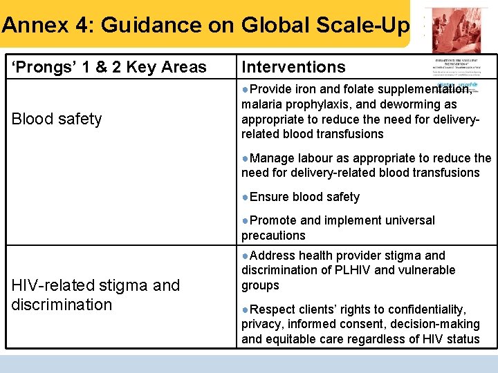 Annex 4: Guidance on Global Scale-Up ‘Prongs’ 1 & 2 Key Areas Blood safety