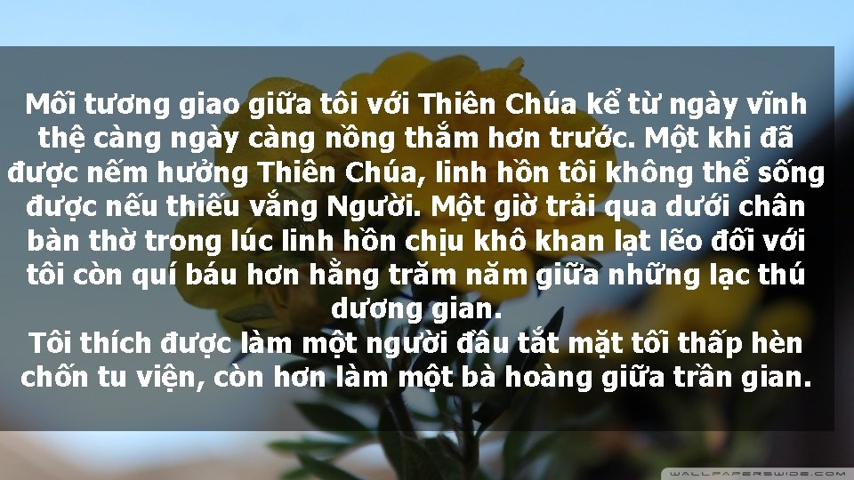 Mối tương giao giữa tôi với Thiên Chúa kể từ ngày vĩnh thệ càng