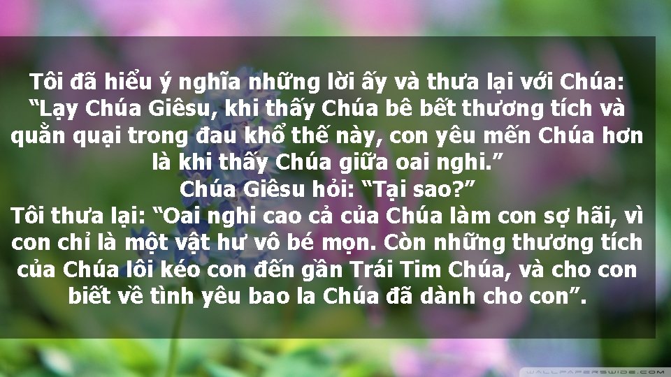 Tôi đã hiểu ý nghĩa những lời ấy và thưa lại với Chúa: “Lạy