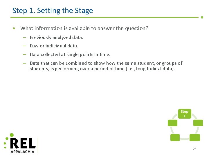 Step 1. Setting the Stage • What information is available to answer the question?