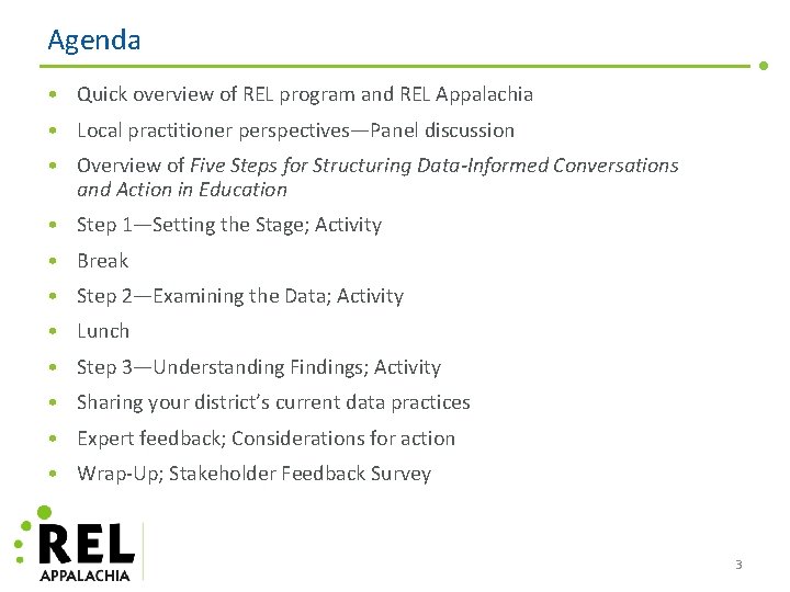Agenda • Quick overview of REL program and REL Appalachia • Local practitioner perspectives—Panel