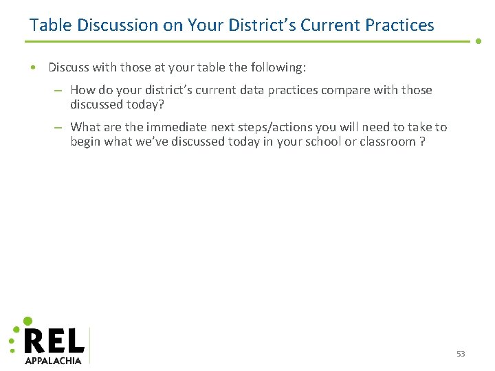 Table Discussion on Your District’s Current Practices • Discuss with those at your table