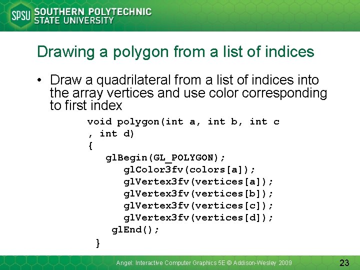 Drawing a polygon from a list of indices • Draw a quadrilateral from a