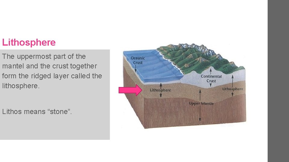 Lithosphere The uppermost part of the mantel and the crust together form the ridged