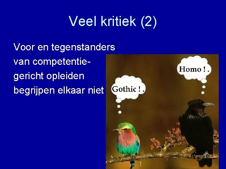 Veel kritiek (2) Voor en tegenstanders van competentiegericht opleiden begrijpen elkaar niet 