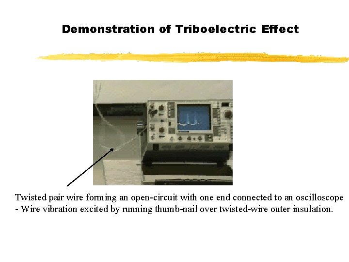 Demonstration of Triboelectric Effect Twisted pair wire forming an open-circuit with one end connected