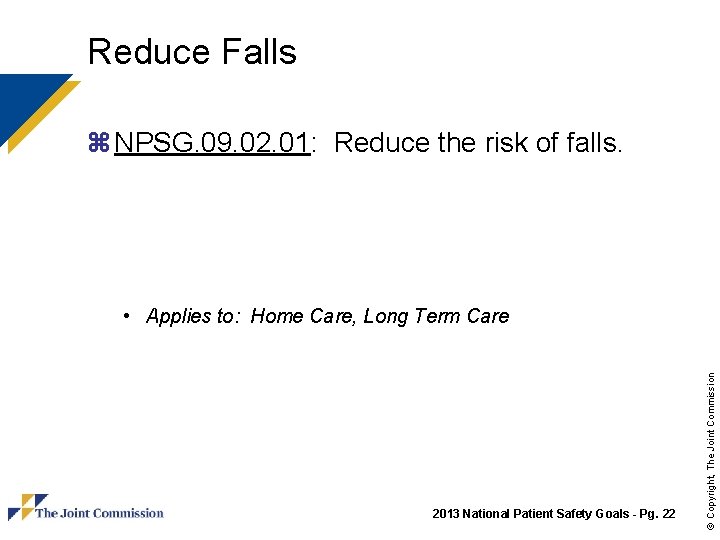 Reduce Falls z NPSG. 09. 02. 01: Reduce the risk of falls. 2013 National