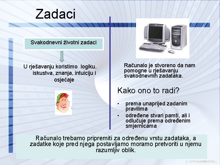 Zadaci Svakodnevni životni zadaci Računalo je stvoreno da nam pomogne u rješavanju svakodnevnih zadataka.