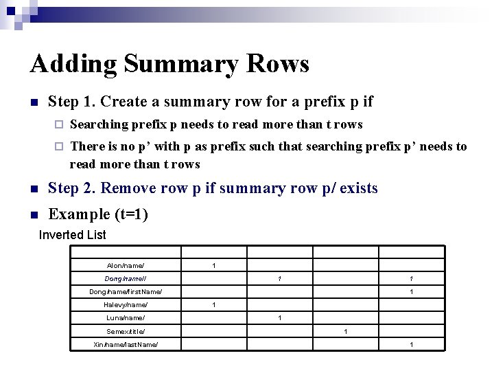 Adding Summary Rows n Step 1. Create a summary row for a prefix p