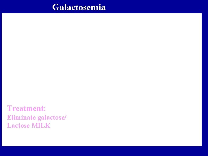 Galactosemia Treatment: Eliminate galactose/ Lactose MILK 