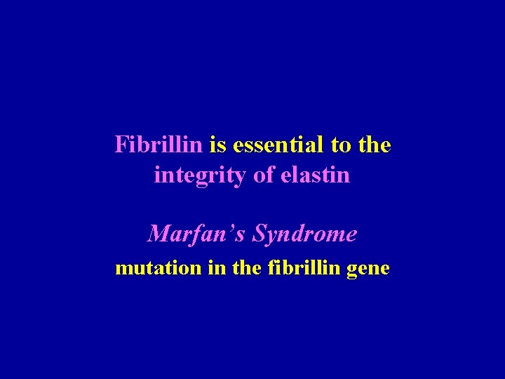 Fibrillin is essential to the integrity of elastin Marfan’s Syndrome mutation in the fibrillin