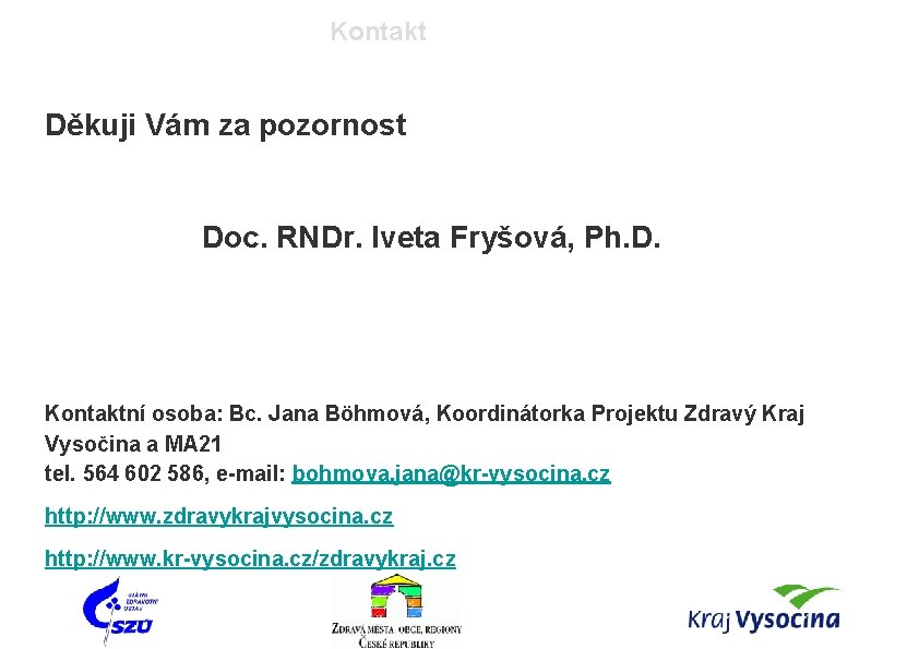 Kontakt Děkuji Vám za pozornost Doc. RNDr. Iveta Fryšová, Ph. D. Kontaktní osoba: Bc.