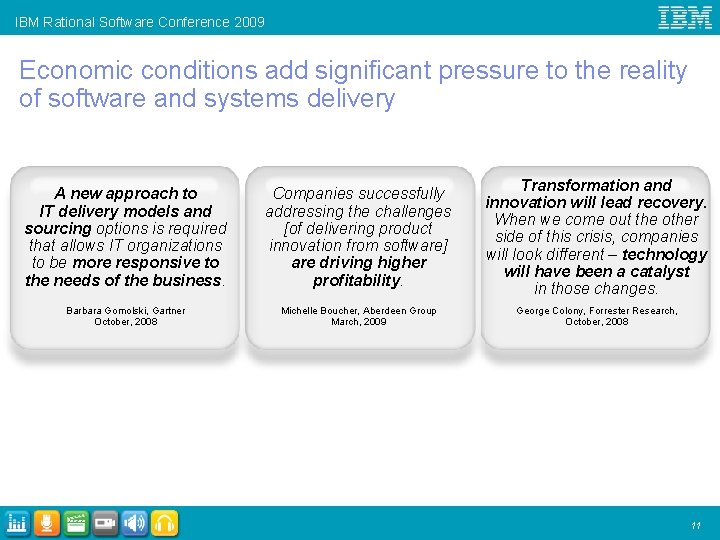 IBM Rational Software Conference 2009 Economic conditions add significant pressure to the reality of