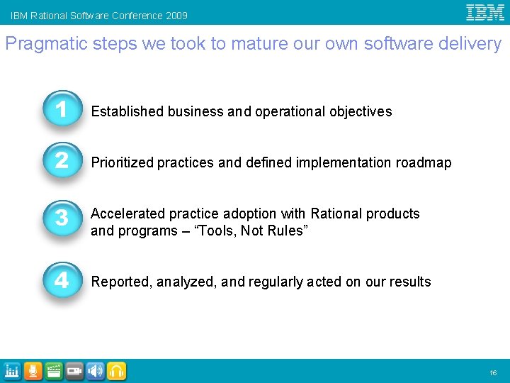 IBM Rational Software Conference 2009 Pragmatic steps we took to mature our own software