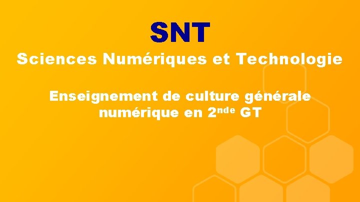SNT Sciences Numériques et Technologie Enseignement de culture générale numérique en 2 nde GT