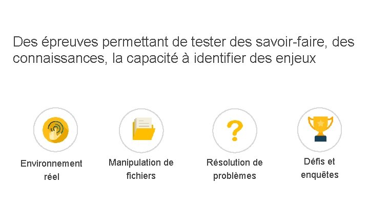 Des épreuves permettant de tester des savoir-faire, des connaissances, la capacité à identifier des