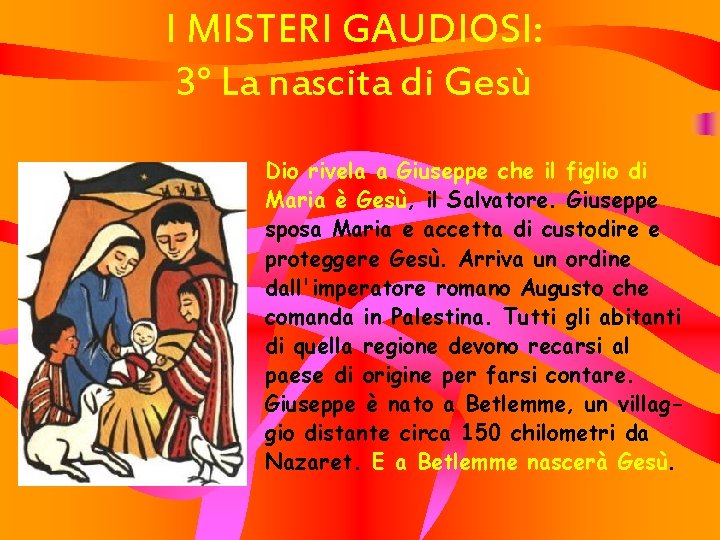 I MISTERI GAUDIOSI: 3° La nascita di Gesù Dio rivela a Giuseppe che il