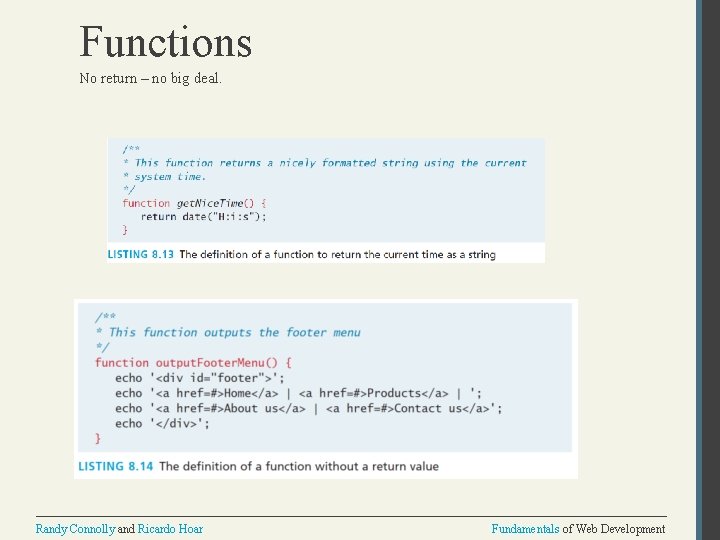 Functions No return – no big deal. Randy Connolly and Ricardo Hoar Fundamentals of