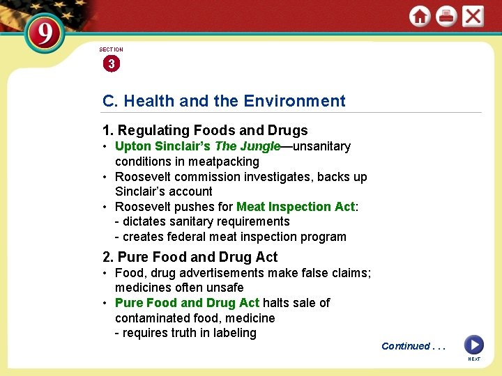 SECTION 3 C. Health and the Environment 1. Regulating Foods and Drugs • Upton