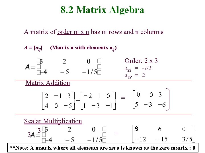 8. 2 Matrix Algebra A matrix of order m x n has m rows