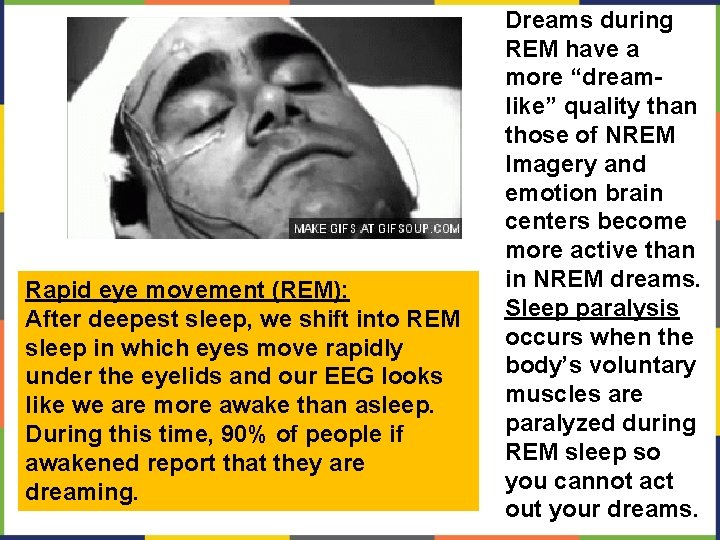 Rapid eye movement (REM): After deepest sleep, we shift into REM sleep in which