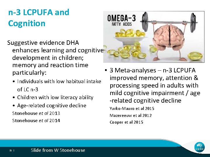 n-3 LCPUFA and Cognition Suggestive evidence DHA enhances learning and cognitive development in children;