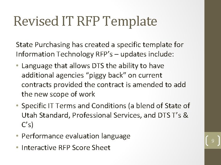 Revised IT RFP Template State Purchasing has created a specific template for Information Technology