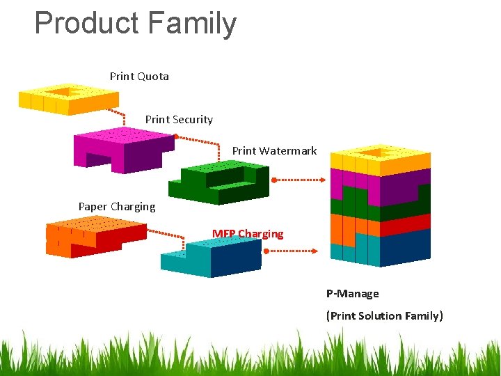 Product Family Print Quota Print Security Print Watermark Paper Charging MFP Charging P-Manage (Print