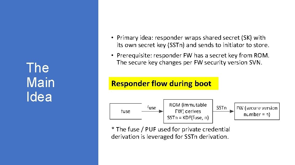  • Primary idea: responder wraps shared secret (SK) with its own secret key