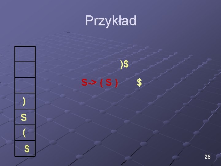 Przykład )$ S-> ( S ) $ ) S ( $ 26 