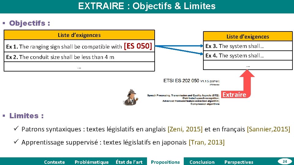 EXTRAIRE : Objectifs & Limites § Objectifs : Liste d’exigences Ex 1. The ranging