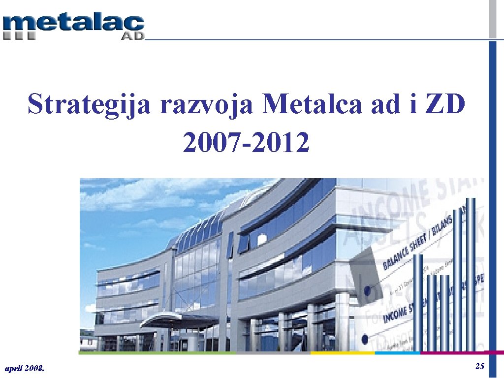 Strategija razvoja 2007 -2012 Strategija razvoja Metalca ad i ZD 2007 -2012 april 2008.