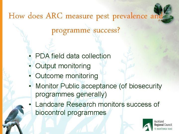 How does ARC measure pest prevalence and programme success? • • PDA field data