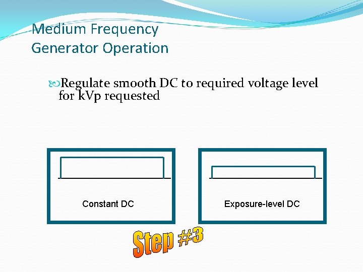 Medium Frequency Generator Operation Regulate smooth DC to required voltage level for k. Vp
